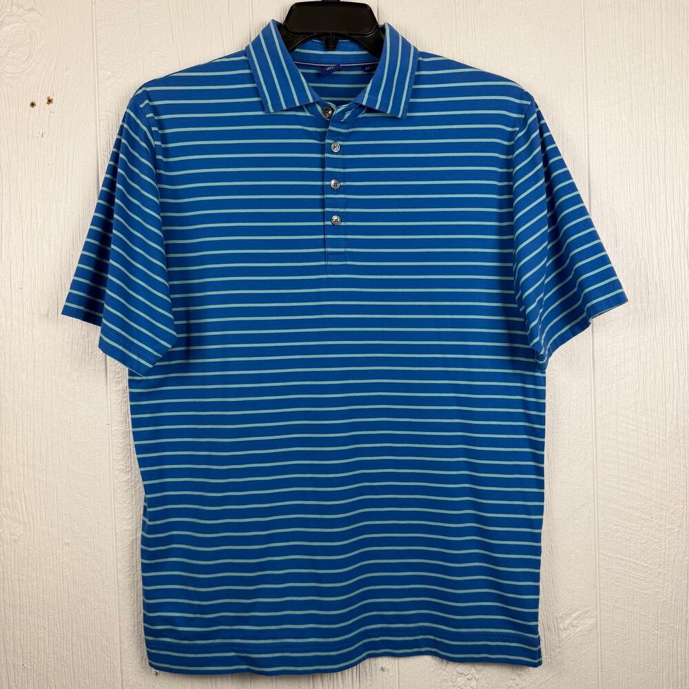 Foot Joy FJ polo shirt men’s Med blue stripe Pima cotton spandex blend